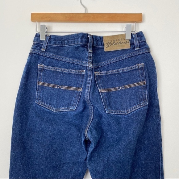 VINTAGE Y2K EXPRESS BLEUS High Waist Flare Leg Jeans Size 6 Retro Dark Wash - Picture 3 of 10